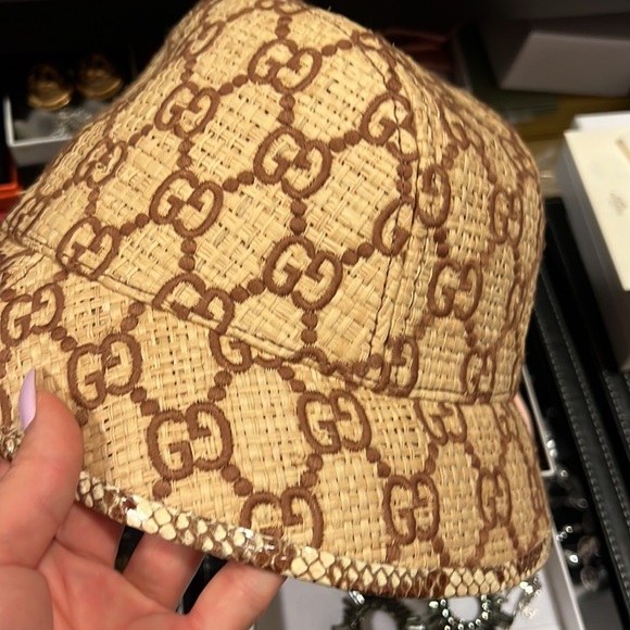 Authentic Gucci beige brown raffia snake trim hat - Picture 6 of 8